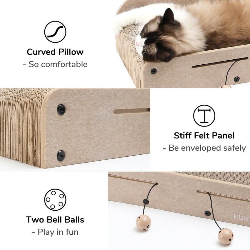 FUKUMARU 26 Inch Cat Scratcher Cardboard Lounge Bed, 2 Reversible