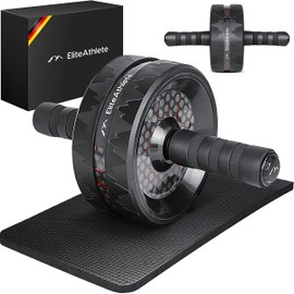EliteAthlete AB Roller Abdominal Trainer, Sixpack Trainer, Abdominal Roller, Abdominal Trainer, AB Wheel, Abdominal Trainer with Padded Knee Mat, red