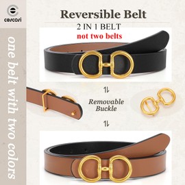 CESCOSI Reversible Leather Belt for Women with Gold Buckle 0.9 Width Ladies Leather Belt for Jeans Pants