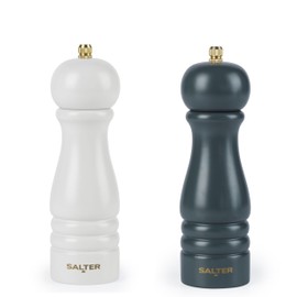 Salter Olea Salt & Pepper Grinder Set – Wooden Seasoning Mills, Adjustable Grind Coarse to Fine, Ceramic Mechanism, Manual Grinding for Salt Crystals & Whole Peppercorns, Rustic, Grey/Green