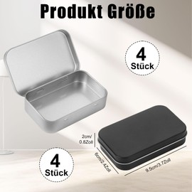 Chanumetal Pack of 8 Tin Boxes with Lid, Storage Box with Lid, Small, Black and Silver Metal Box, Small Metal Box, Small Tins for Small Items (95 x 60 x 20 mm)