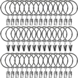 AMZSEVEN 40 Pack Metal Curtain Rings with Clips, Drapery Clips Hooks, Decorative Curtain Rod Clips 1.5 in Interior Diameter, Silver