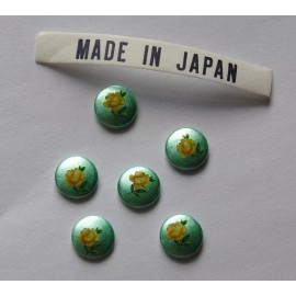 Yummy Treasures Vintage Yellow Rose on Green Flower Cabochons Japan 8mm (6) cab426B