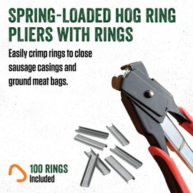 LEM Products Spring-Loaded Hog Ring Pliers, 100 Galvanized Steel Rings, Red and Black