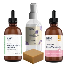Kit rutina de skincare natura libre de quimicos Jabon de leche de cabra + Hidrolato de lavanda + Acido Hialuronico vegetal + Aceite de Rosa Mosqueta Hebbe Cosmetics & Ludika
