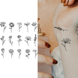 INKARTLINK 2 Weeks Cellular Colored Jagua Tattoo Stickers Set of 2 Cute Waterproof Tattoo Stickers Tattoo Stickers Long Lasting Temporary Tattoos Women Men Men Flower Line