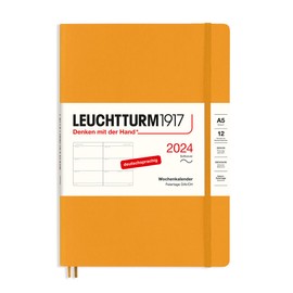 LEUCHTTURM1917 367659 Weekly Planner Medium (A5) 2024, Soft Cover, Rising Sun, German, 12 Months