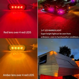 SZSSXPL 4Pcs 3.4 inch Red/Amber LED Clearance Side Marker Lights,Waterproof Surface Mount Front Rear Turn Signal Brake Running Lighting for Trailer Pickup Truck Motorcycle Golf Cart(2Red +2 Amber)