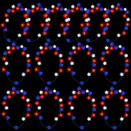 Liliful 18 Pcs 4th of July Light up Necklace Independence Day Star Flashing LED Accessories Patriotic Party Supplies Red White Blue American Necklace Battery Operated Necklace for Party Favors