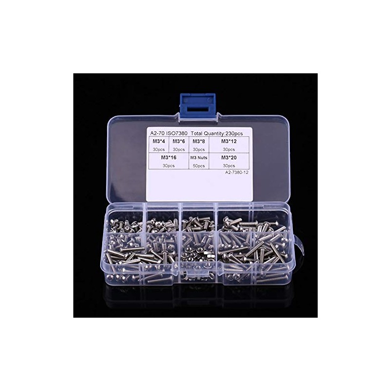 230 unids Tornillos y Tuercas Set M3 Metric Acero Inoxidable