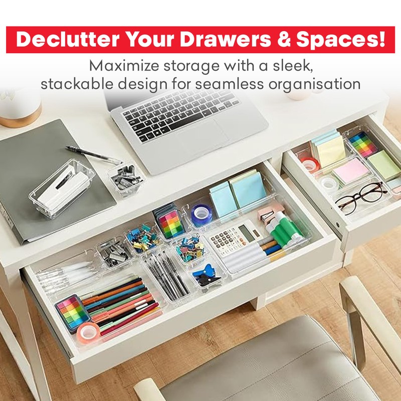 My Happy Home 12 Pcs Clear Plastic Drawer Organiser Trays,