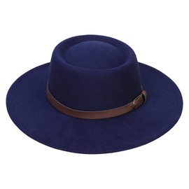 JK Home Vintage Wide Brim Fedora Floppy Sun Hat - Wool Felt Beach Princess Cloche Derby Bowler Church Party Bucket Hats Navy Blue