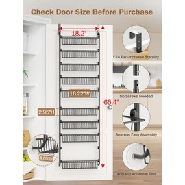 Delamu Over The Door Pantry Organizer, 9-Tier Pantry Door Organizers and Storage with Adjustable Basket, Metal Over the Door Spice Rack, Seasoning Organizer, Over The Door Organizer for Home & Laundry