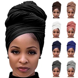 Long Soft and Stretchy Headwrap,Breathable Large Turban Hair Jersey Scarf (Black, One size)