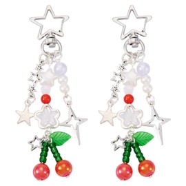 Cherry Keychain Bag Charms, Beadthoven Women Purse Charm Decoration Cute Star Flower Handbag Pearl Beaded Car Key Chains Accessories
