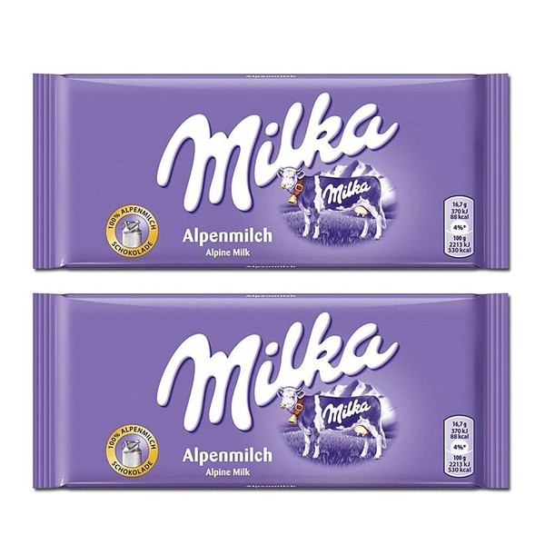 Milka Alpenmilch Alpine Milk Chocolate, 100g (Pack of 2)