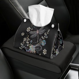 Renewold Dragonfly Flower Leather Car Tissue Holder Decor Cover for Napkin Box Vehicle Seat Large Tissue Box Cover Automotive Interior Accessories Organizers for Office Desks Coffee Tables