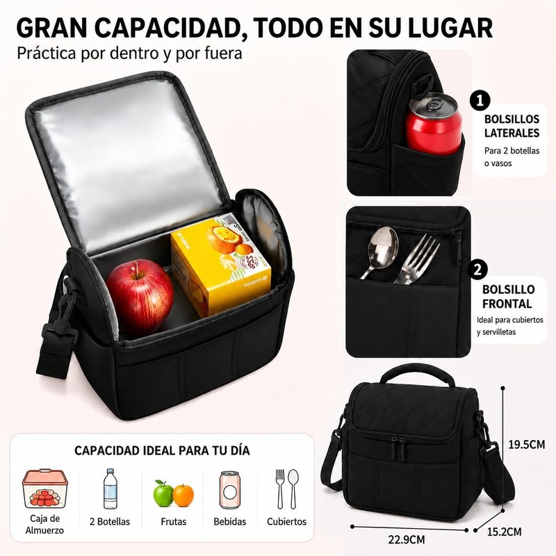 KTMOUW Loncheras para Mujer, Bolsa Térmica y Hielera - Negro