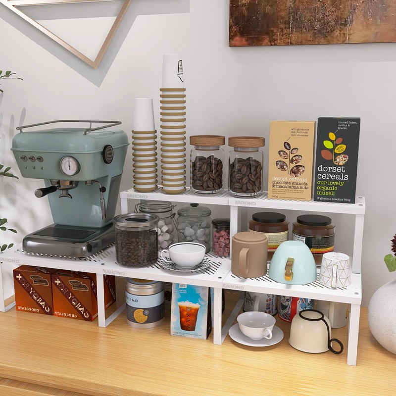 EAROND Cabinet Organizer Shelf,Metal Kitchen Counter Shelves,Expandable Cabinet Storage Shelf