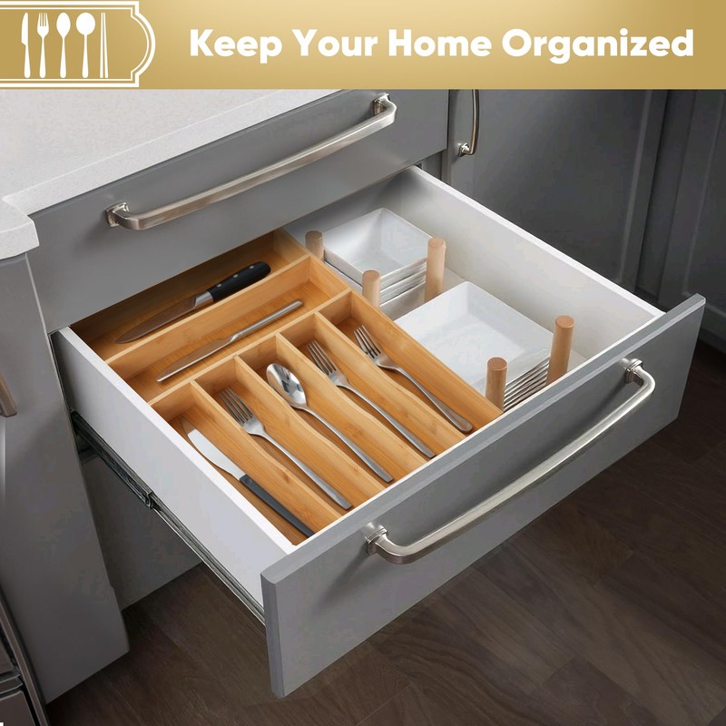 Silverware Organizer, 12.5 Inch Utensil Organizer Kitchen Drawer Organizer Bamboo