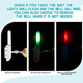 HRGOYY 4pcs Fishing Alarm Bell, Night Light Glow Stick Fishing, Waterproof Light Sticks with Buckle, LED Bite Alarm Rod Tip, Night Fishing Bite Alarm for Fishing Rod (Upgrade Version)