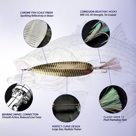 VMSIXVM Magnum Flutter Spoon Large Saltwate Fishing Spoon, Saltwater Flutter Spoons Spoon Lures for Striped Bass, Salmon, Walleye, Big Trolling Spoons Striper Spoons Bait for Saltwater Freshwater