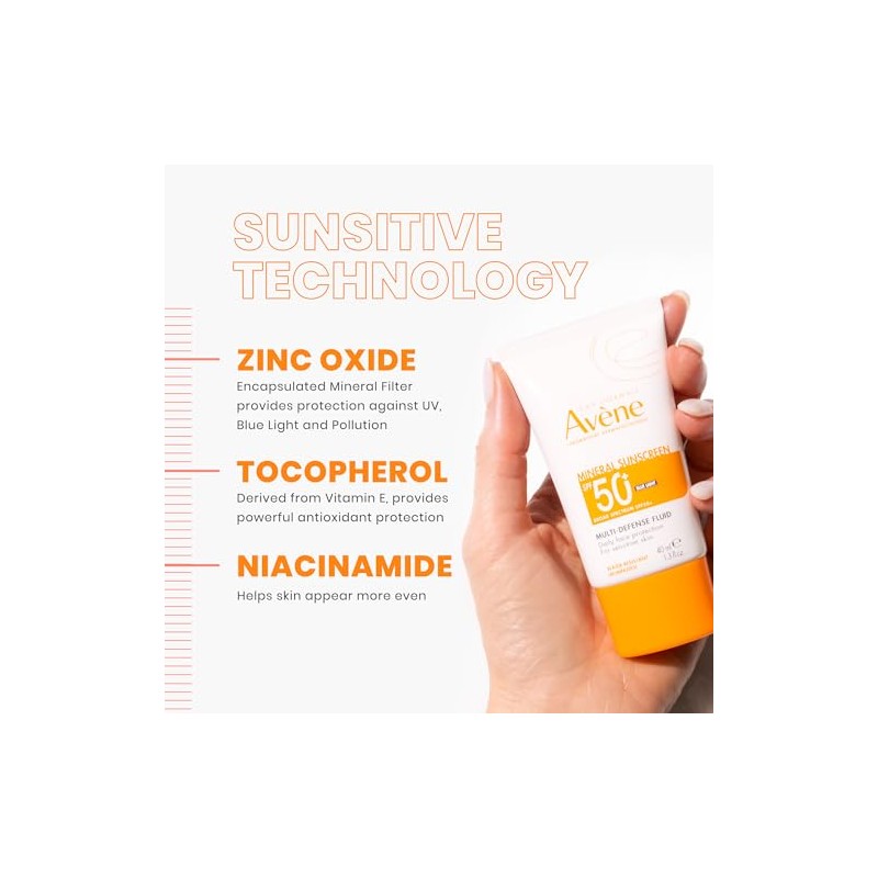 Avène Mineral Sunscreen Multi-Defense Fluid SPF 50+ - Tinted Sunscreen,