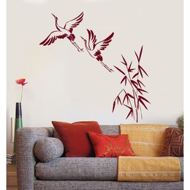 Vinyl Wall Decal Cranes Bamboo Asian Birds Japanese Art Stickers Large Decor (ig4753) Gold Metallic