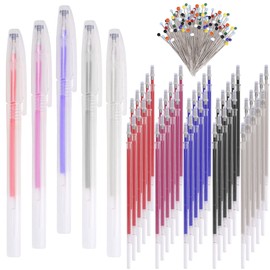RETON 155 Pcs Heat Erasable Pens Set Includes 5 Pcs Heat Erasable Fabric Marking Pens Heat Erase Pens with 50 Pieces Refills and with 100 Pcs Sewing Pins for Quilting Dressmaking,Tailor’s Chalks