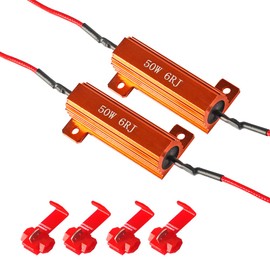 2 PCS Load Resistor,LED Turn Signal Resistor Flasher Adaptor with Wire and Clip,50W 6ohm LED Load Resistors Conversion Kit for Fix LED Bulb Hyper Flash Turn Signal Light Bulb Fast Blink Error Code (2)