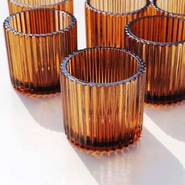 VOHO Votive Candle Holders for Wedding Candles, Amber Glass Candle Holder Set of 6, Tealight Candle Holder Bulk for Wedding Decor, Table Centerpiece, Birthday Party