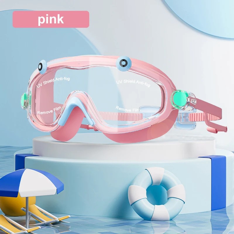 Kids Swim Goggles with Earplugs – Big Frame Anti-Fog No-Leak