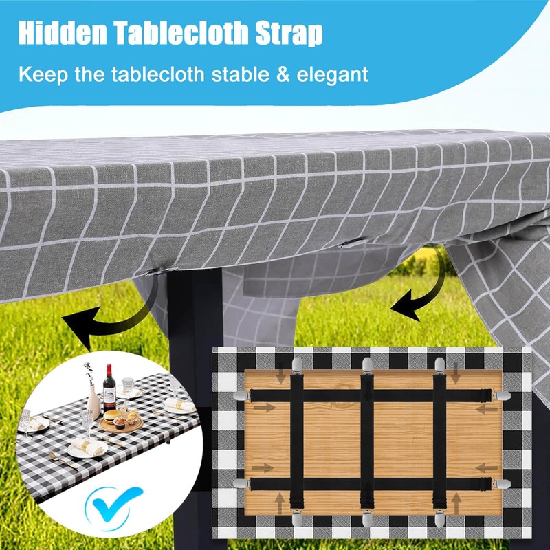 Tablecloth Clips for Outdoor Thick Tables Hidden Strap 5 Pack,