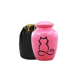 Pet Urn for Dogs and Cats Ashes-A Loving Resting Place for Your Special Pet,Cat and Dog Urns for Ashes,Pet Cremation Urns Up to 85 Cubic Inches:with Velvet Bag (Non Customize, Pink(Cat))