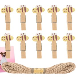 CAIRIAC Bee Clothespins Wood Small Clothes Pins, Photo Hanging Wooden Clips Clothes Pegs Home Decor Clip Photo Holders, Decorative Clips for Photos, Paper, Clothes, Crafts, Pictures, Art (10 Pcs)