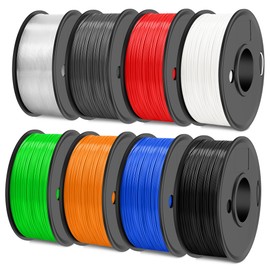 SUNLU TPU 3D Printer Filament 1.75mm, High Speed 95A TPU Filament Bundle, Flexible 3D Filament for Fast Printing, 250G Spool, 8 Rolls, 2KG in Total, Black+White+Grey+Red+Transparent+Blue+Green+Orange