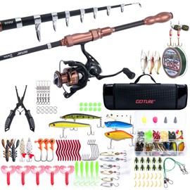 Goture Fishing Rod and Reel Combos-Telescopic Fishing Pole Spinning Reel Lures Set with Carrier Bag,Telescopic Fishing Rod Fishing Kit for Starter Travel Saltwater Freshwater Fishing Gear Gift
