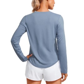 CRZ YOGA Lightweight Long Sleeve Workout Shirts for Women Gym Running Fall Tshirts High Neck Athletic Training Tops Slate Blue Large