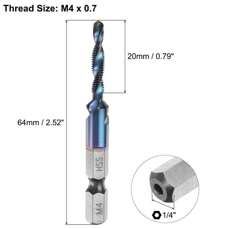 sourcing map Combination Drill and Tap Bit, Metric M4 x