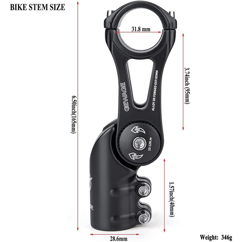 GEWAGE Handlebar Stem -130 Degree Handlebar Stem MTB 75mm 95mm
