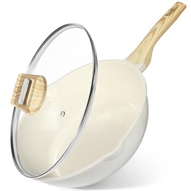 GiPP Ceramic Nonstick Deep Frying Pan Skillet, 12" Saute Pan with Lid, Induction Cookware Non Stick Cooking Pan, PTFE PFOA PFOS APEO Free,White