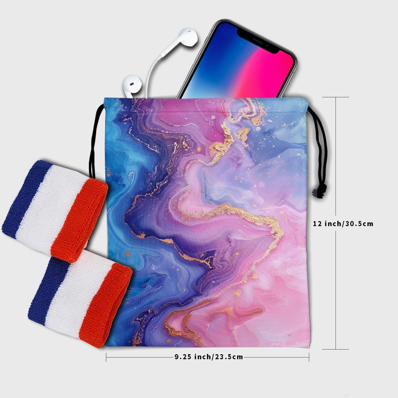 Marble Printed Gymnastics Grip Bag Golden Foil Drawstring Bag Blue