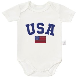 RETKCUL USA Flag Bodysuit, Baby's First Christmas Outfit, Newborn Christmas Outfits, Fashion American Clothes, Toddler Cotton Short-Sleeve Rompers (White, 0-3 Month)