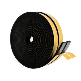 High Density Foam Weather Stripping Door Seal Strip Insulation Tape Roll for Insulating Door Frame, Window, Air Conditioner | Self Adhesive Sealing Weatherstrip (Black, 1 in x 1/4 in x 30 Ft)