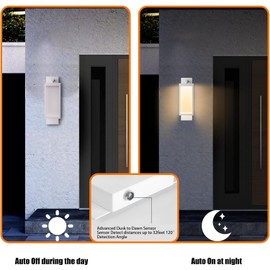 Lustrlach Modern Outdoor Light Fixtures Dusk to Dawn Outdoor Lighting,15" Exterior Wall Sconce, Porch Light, White Garage Lights Wall Lamp,Waterproof Outdoor Lights for House,Garden,Front Door