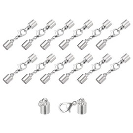 sourcing map 20Sets 6mm Leather Cord End Caps with Lobster Claw Clasps, Barrel Terminators for DIY Making Leather Bracelets, Silver Tone