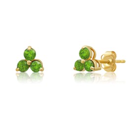 MAX + STONE 14k White or Yellow Gold Small Gemstone Trio Round Stud Earrings for Women with Push Backs and Birthstones (Peridot, yellow-gold)