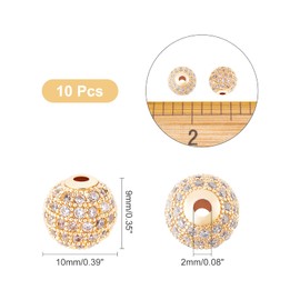 nbeads 1 Box of 10pcs 10mm Crystal Cubic Zirconia Pave Micro Setting Round Beads Pave Disco Ball Spacer Beads Brass Bracelet Connector Charms for Jewellery Making Golden