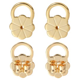 Earring Backs for Droopy Ears, AKRUWELRY Flower Earring Lifter Backs for Heavy Earrings Large Earring Backing for Studs Secure Earring Backers for Earlobe Gold 4PCS