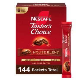NESCAFÉ Taster's Choice, Instant Coffee Packets, Light Medium Roast Coffee, House Blend, 8 Boxes (144 Packets)